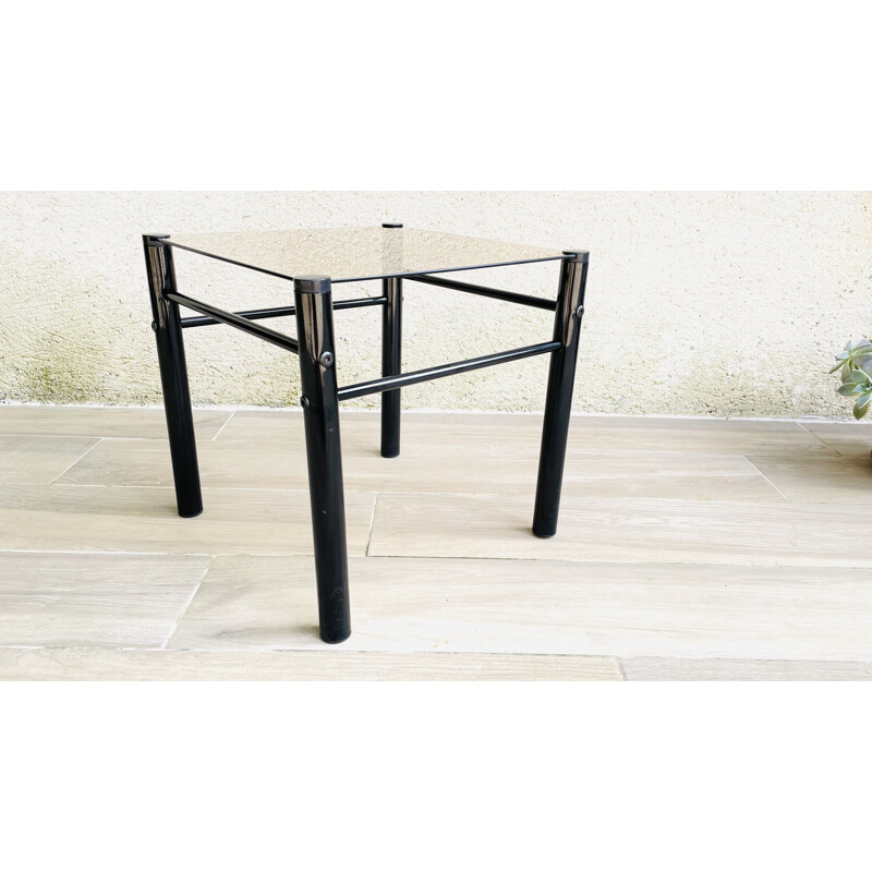 Vintage coffee table in smoked glass and steel by Yves Boutboul, 1970