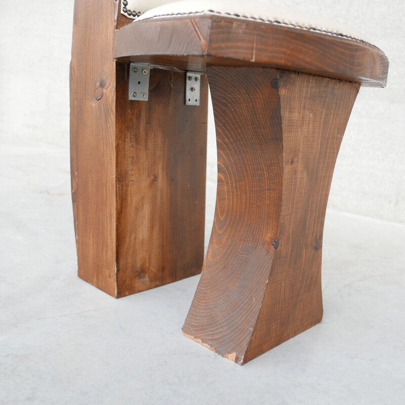Coppia di sedie folk vintage in pelle e legno, Olanda 1970