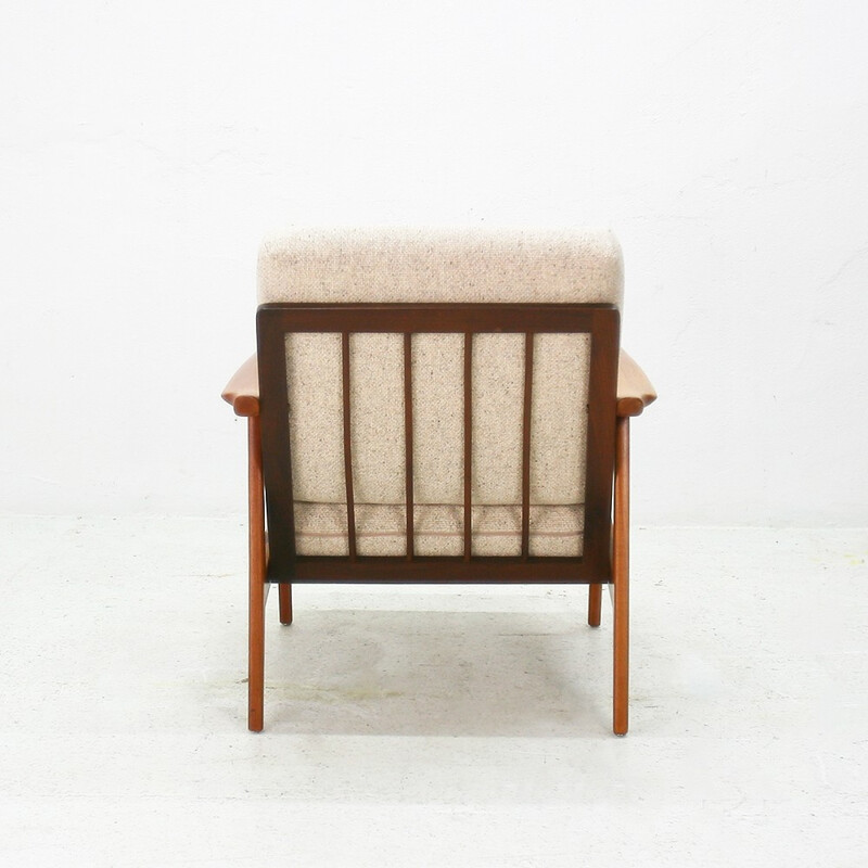 Easy chair in teak and beige fabric - 1960s