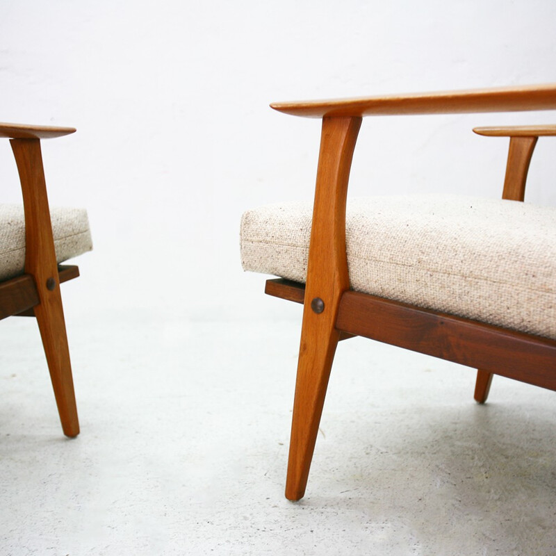 Easy chair in teak and beige fabric - 1960s