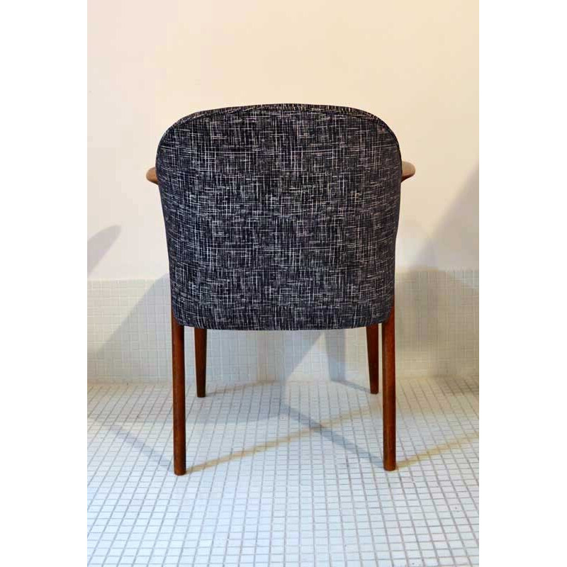 Ensemble de banquette et fauteuil scandinave en tissu noir - 1950