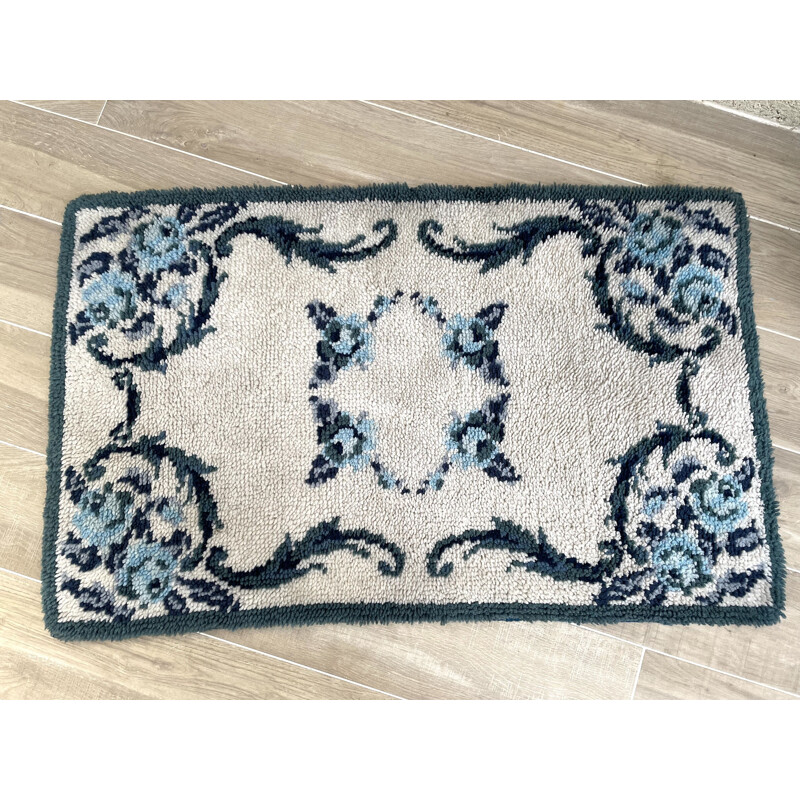 Vintage Bohemian Teppich aus reiner blauer Wolle, 1970