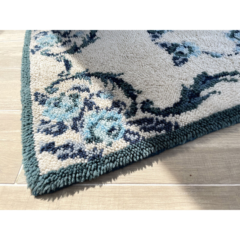 Vintage bohemian rug in pure blue wool, 1970