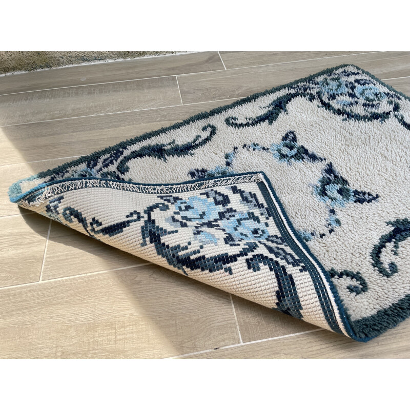 Vintage bohemian rug in pure blue wool, 1970