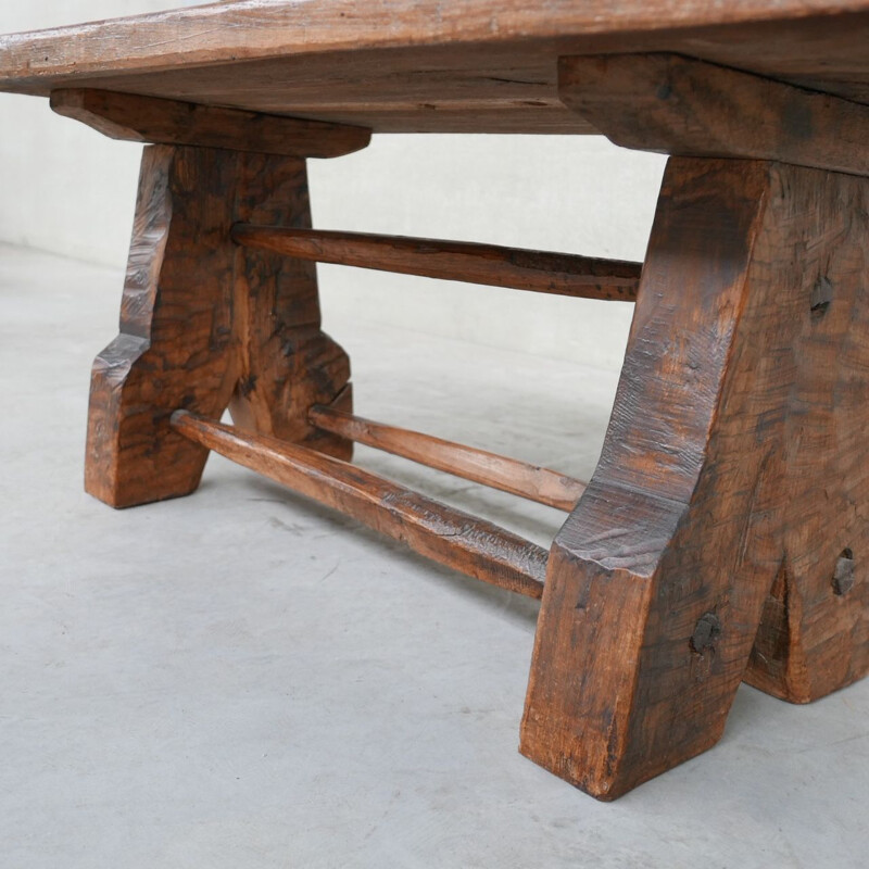 Vintage Brutalist oak coffee table, Belgium 1950