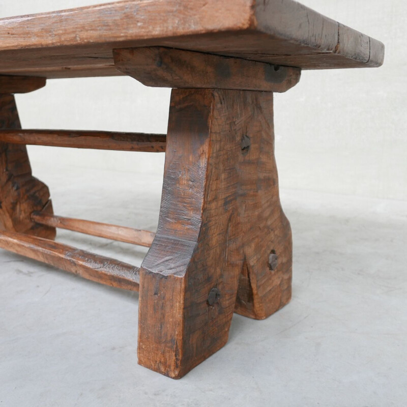 Vintage Brutalist oak coffee table, Belgium 1950