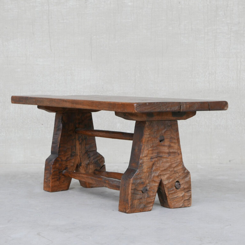 Vintage Brutalist oak coffee table, Belgium 1950