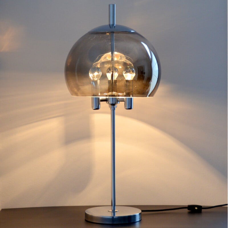 Vintage-Tischlampe aus Rauch- und Chromglas von Doria Leuchten, Deutschland 1960