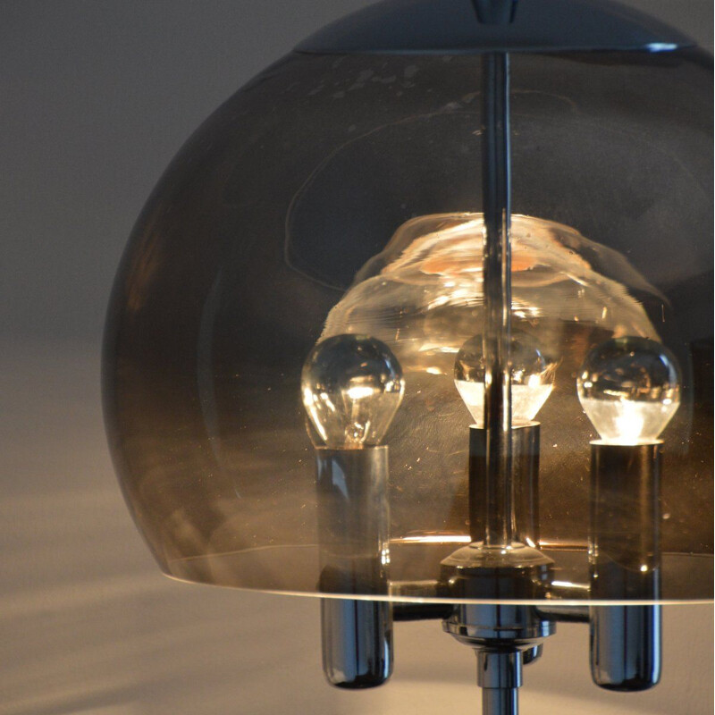 Vintage table lamp in smoked and chromed glass by Doria Leuchten, Germany 1960