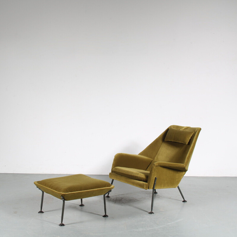 Vintage "Heron" armchair with ottoman by Ernest Race for Race Furniture, United Kingdom 1950