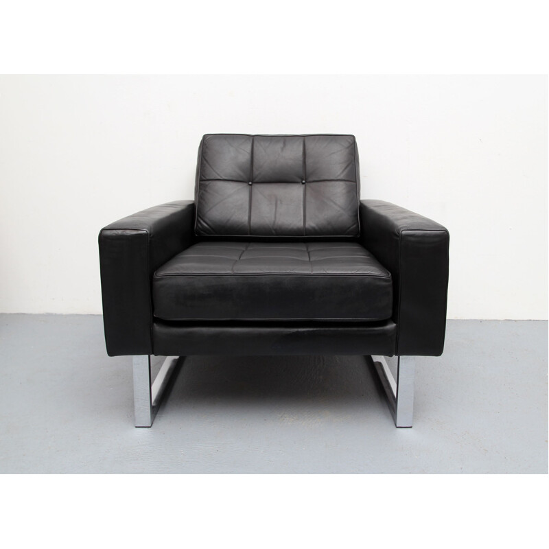 Vintage leather armchair on chromed legs, 1970s