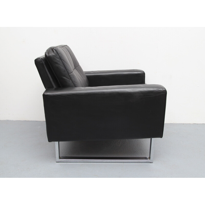 Vintage leather armchair on chromed legs, 1970s
