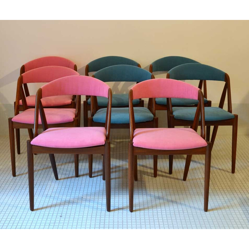 Set of 8 pink and blue chairs, Kai KRISTIANSEN - 1960s