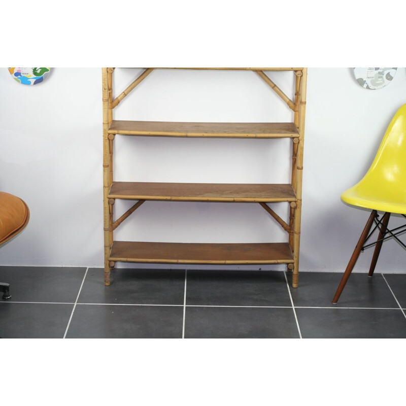 Vintage 4 tier rattan shelf, 1970