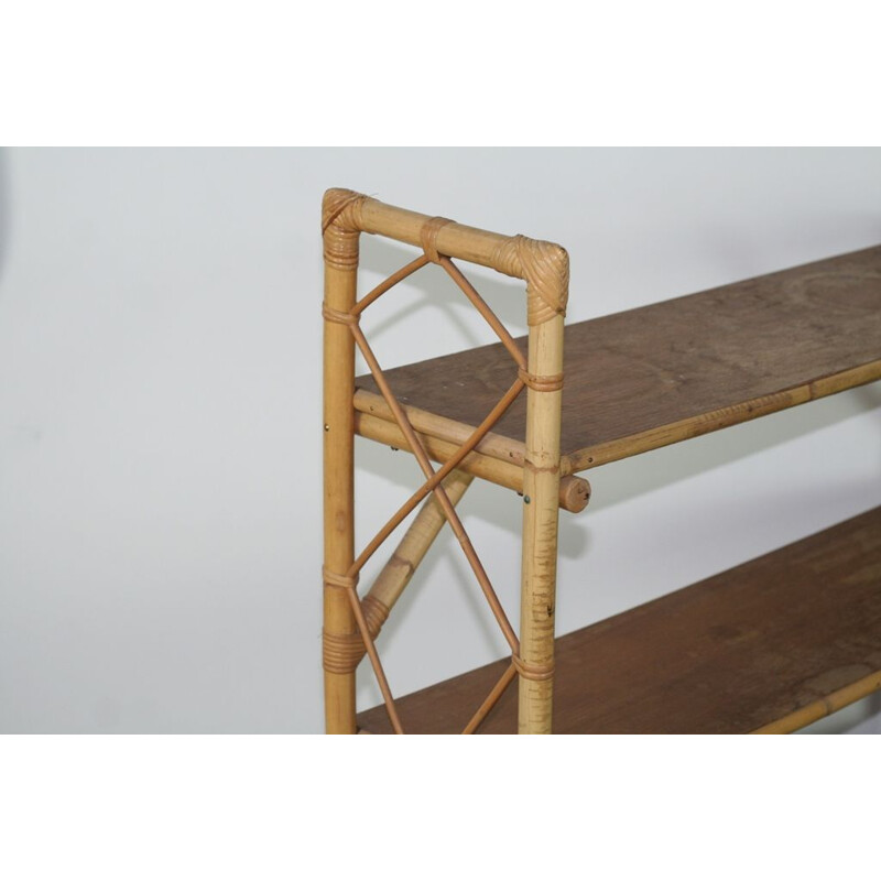 Vintage 4 tier rattan shelf, 1970