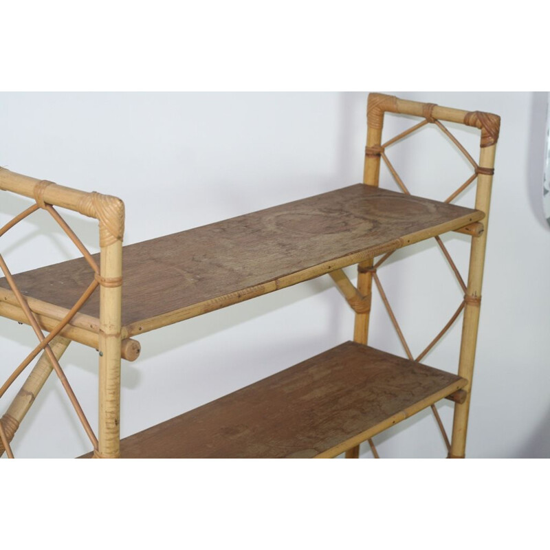 Vintage 4 tier rattan shelf, 1970