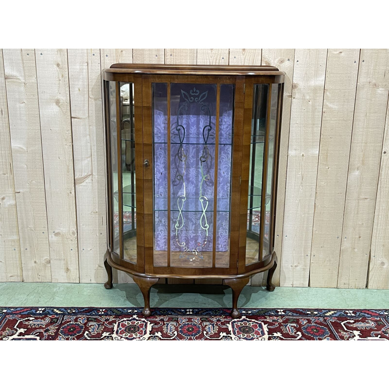 Vintage English walnut display cabinet, 1930