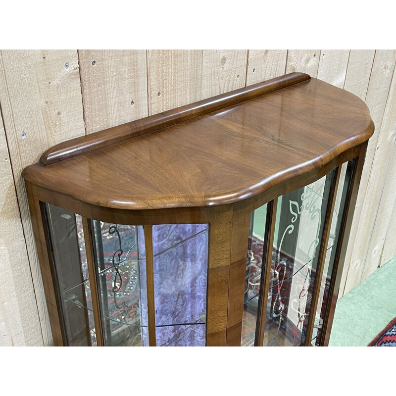 Vintage English walnut display cabinet, 1930