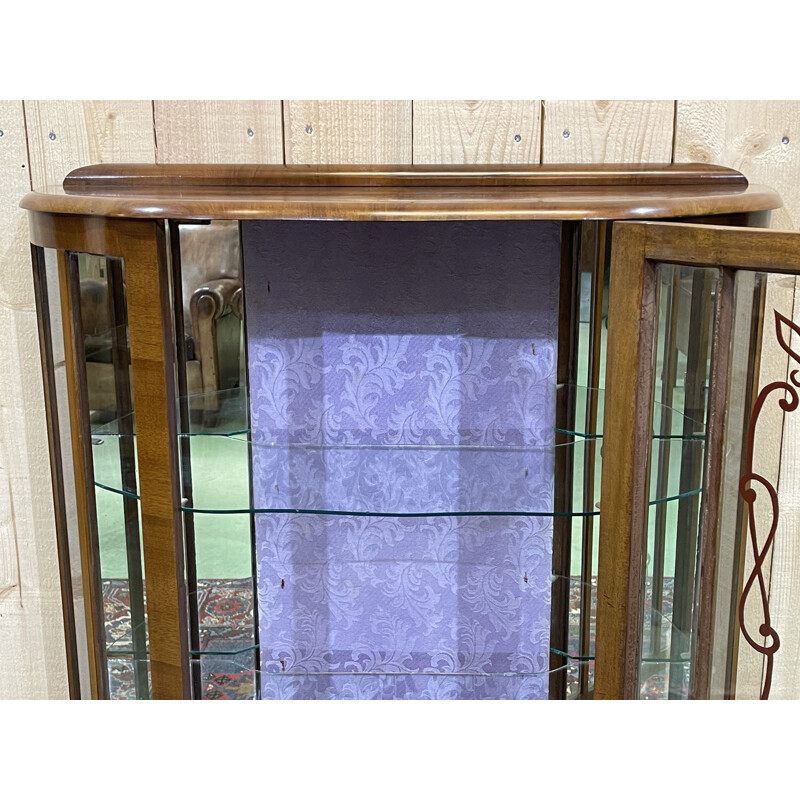 Vintage English walnut display cabinet, 1930