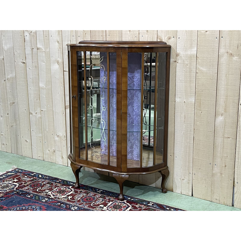 Vintage English walnut display cabinet, 1930