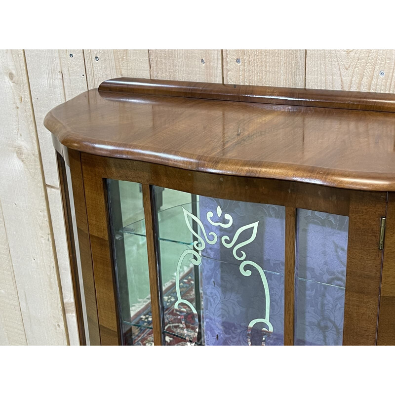 Vintage English walnut display cabinet, 1930