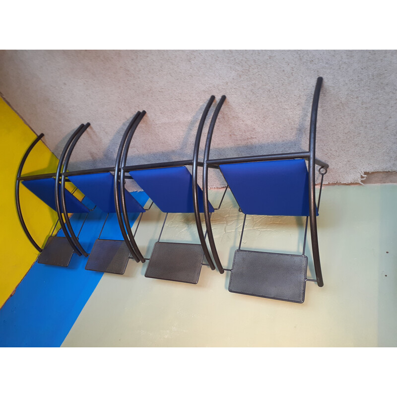 Set of 4 vintage grey tubular steel chairs, 1980