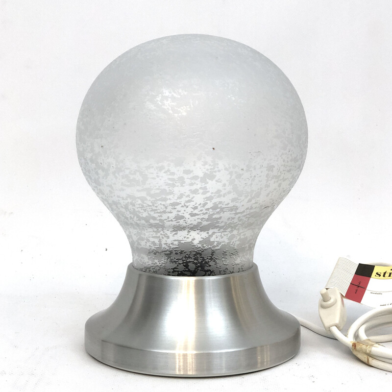 Vintage frosted glass and aluminum table lamp "Brioni" by Stilux Milano, 1960