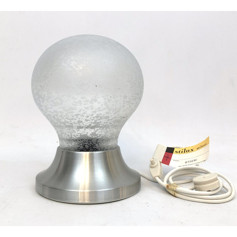 Lámpara de sobremesa vintage de vidrio esmerilado y aluminio "Brioni" de Stilux Milano, 1960