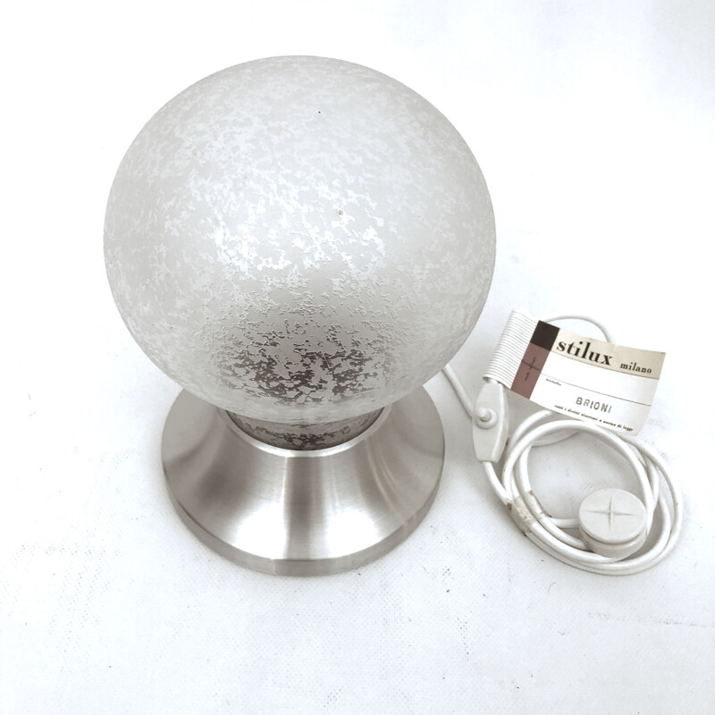 Vintage frosted glass and aluminum table lamp "Brioni" by Stilux Milano, 1960