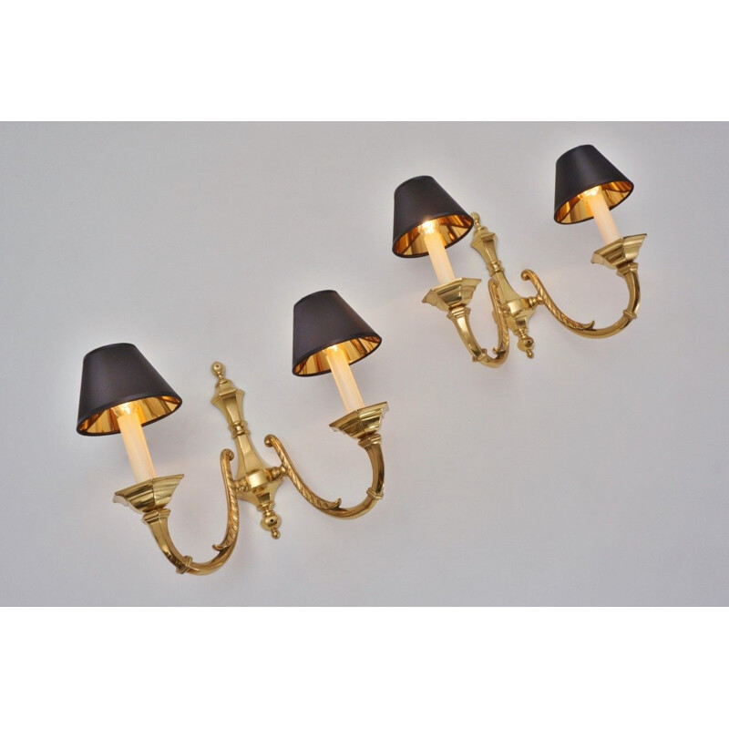 Pair of vintage brass wall lamps with twin arm, 1950s