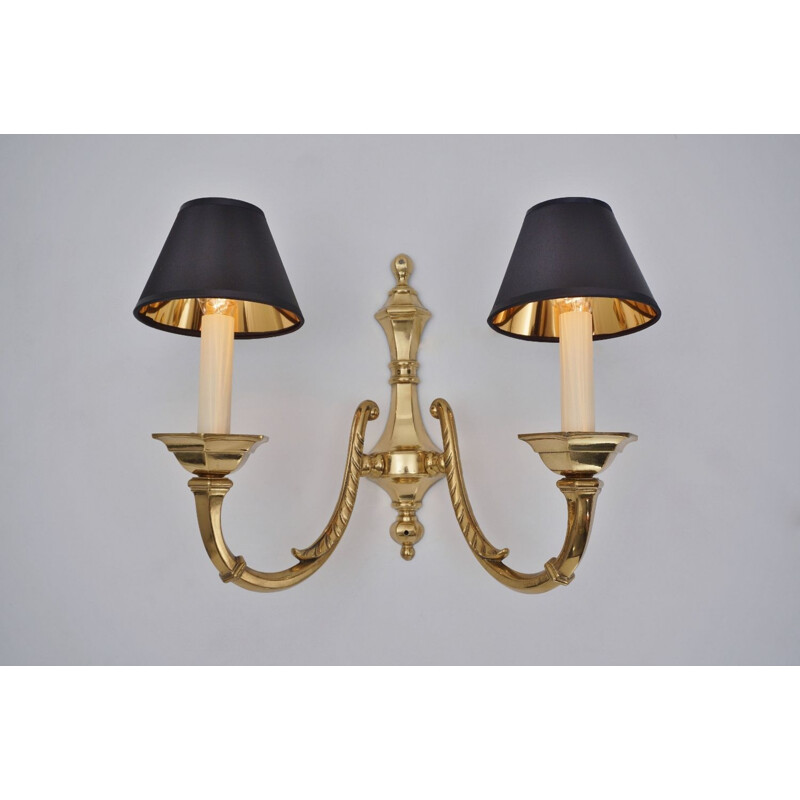 Pair of vintage brass wall lamps with twin arm, 1950s