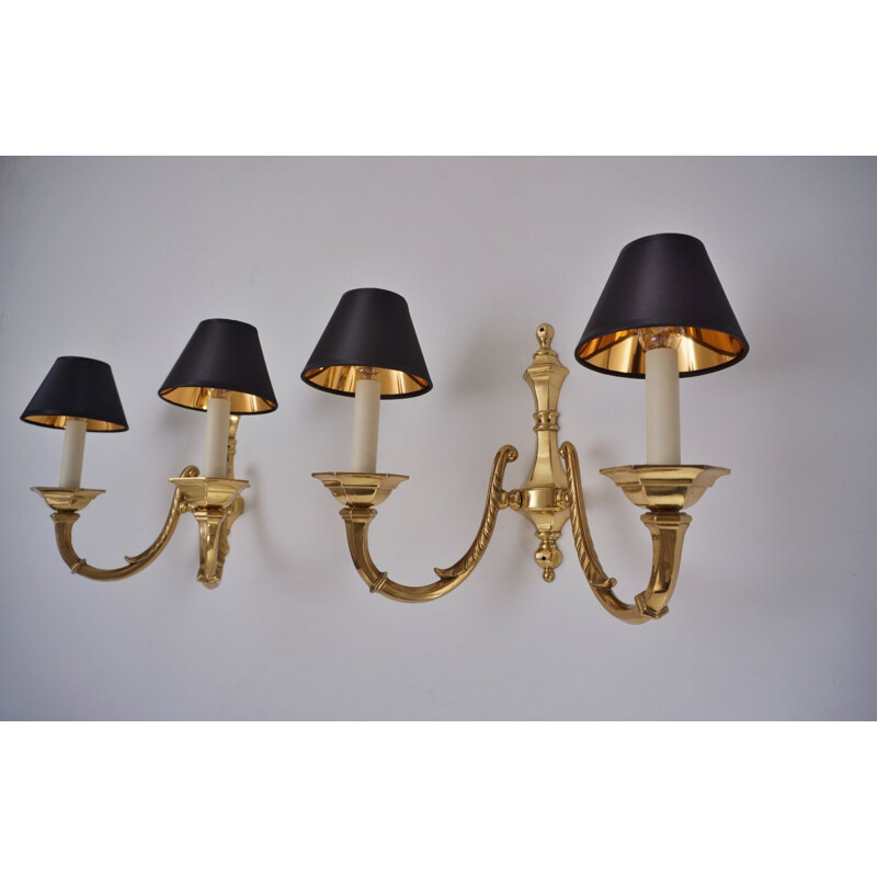 Pair of vintage brass wall lamps with twin arm, 1950s