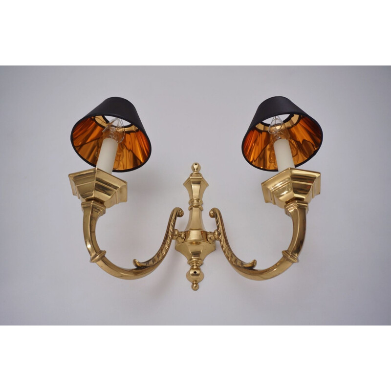 Pair of vintage brass wall lamps with twin arm, 1950s