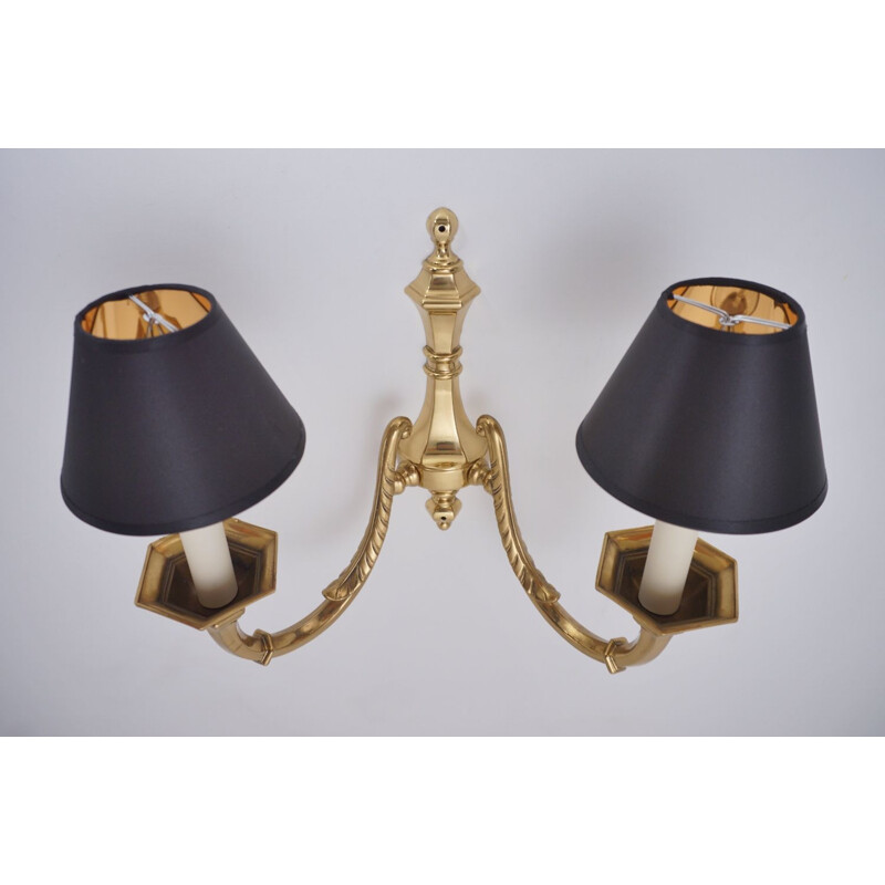 Pair of vintage brass wall lamps with twin arm, 1950s