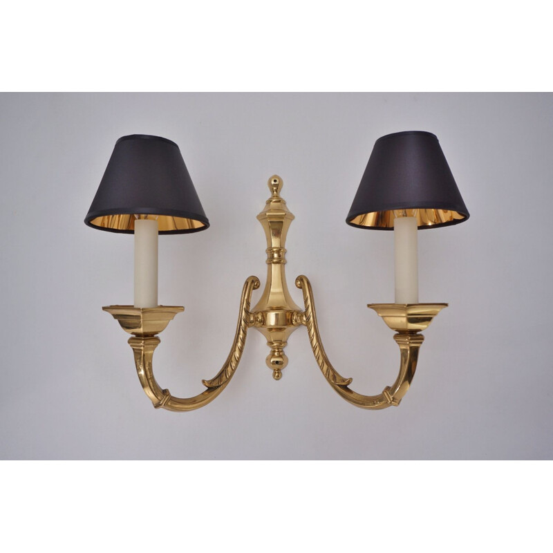 Pair of vintage brass wall lamps with twin arm, 1950s