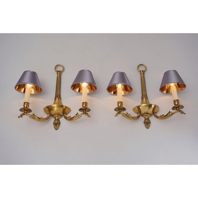 Pair of vintage bronze wall lamps with twin arm, 1980s