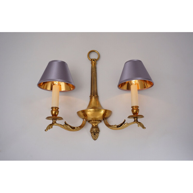 Pair of vintage bronze wall lamps with twin arm, 1980s