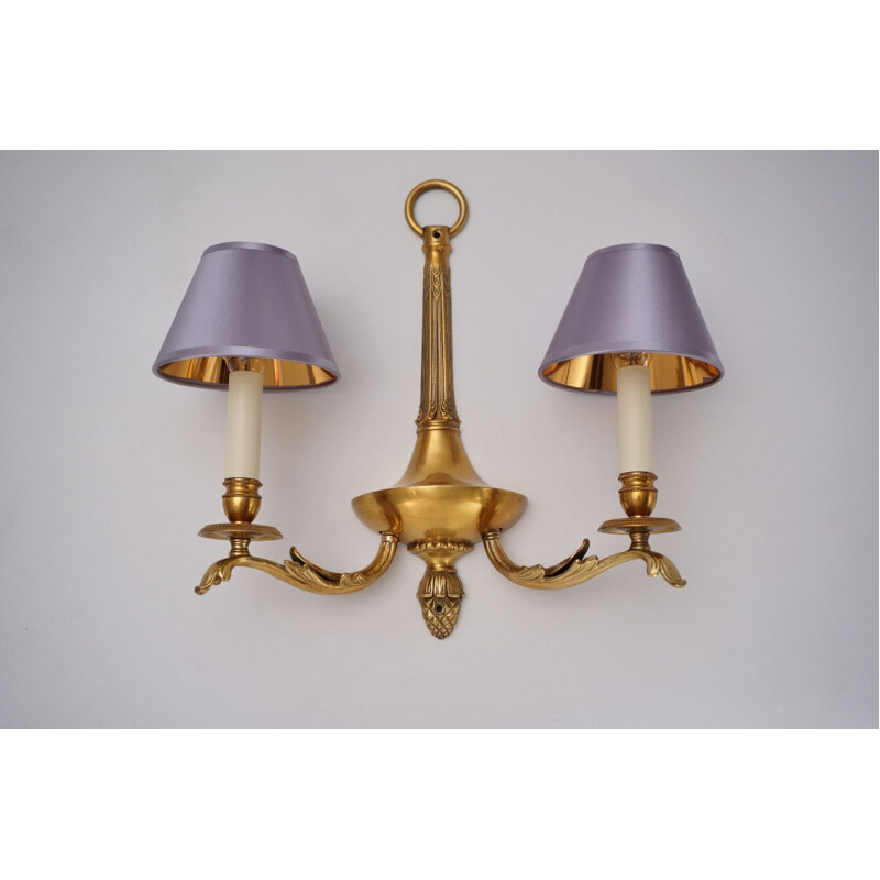 Pair of vintage bronze wall lamps with twin arm, 1980s