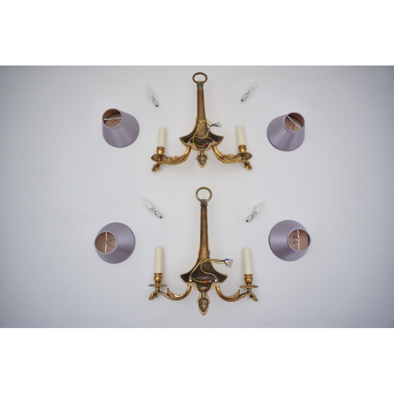 Pair of vintage bronze wall lamps with twin arm, 1980s