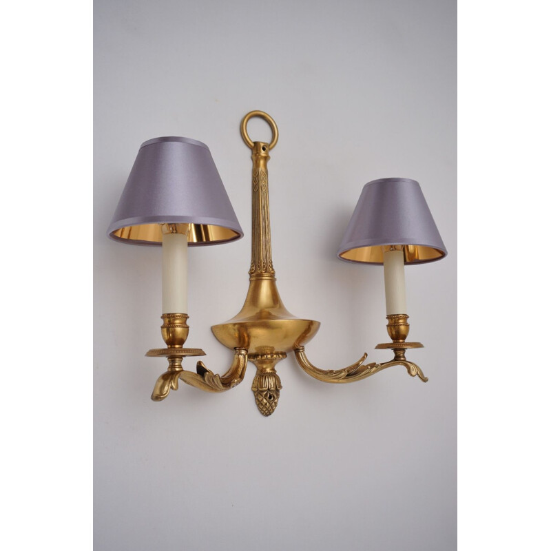 Pair of vintage bronze wall lamps with twin arm, 1980s