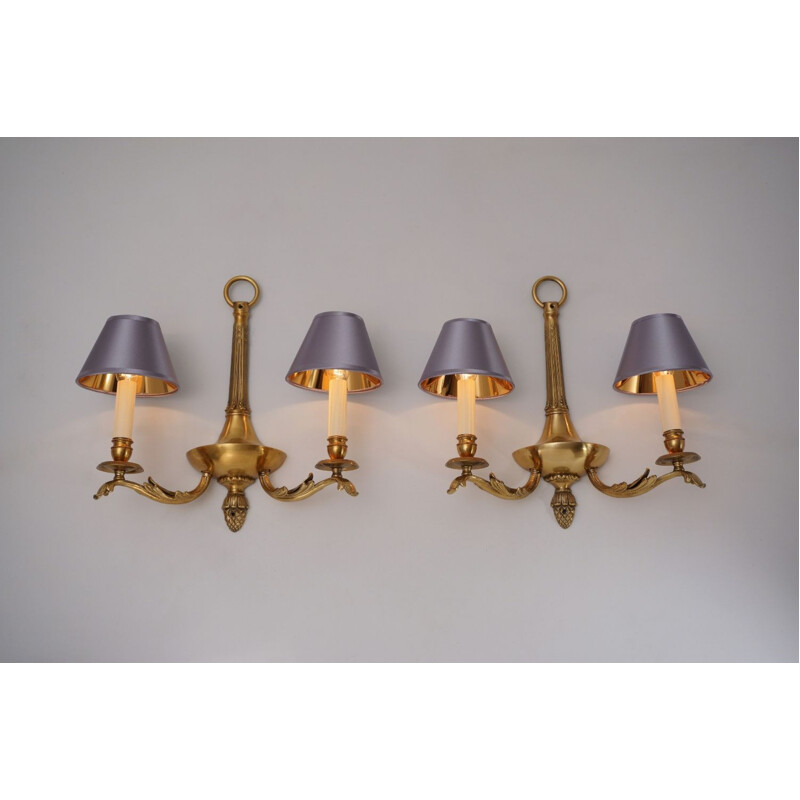 Pair of vintage bronze wall lamps with twin arm, 1980s