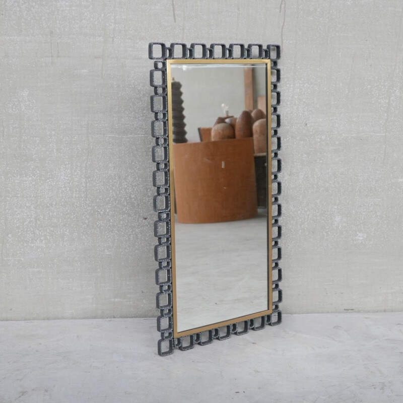 Vintage Brutalist iron mirror, Belgium 1970