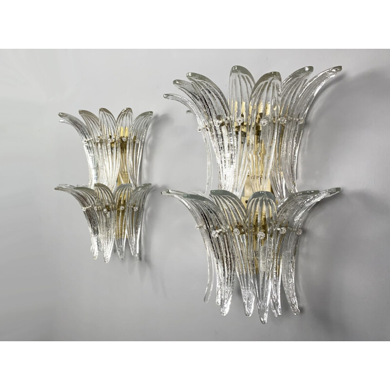 Pair of vintage Palmette wall lamps by Barovier & Toso, Italy 1970s