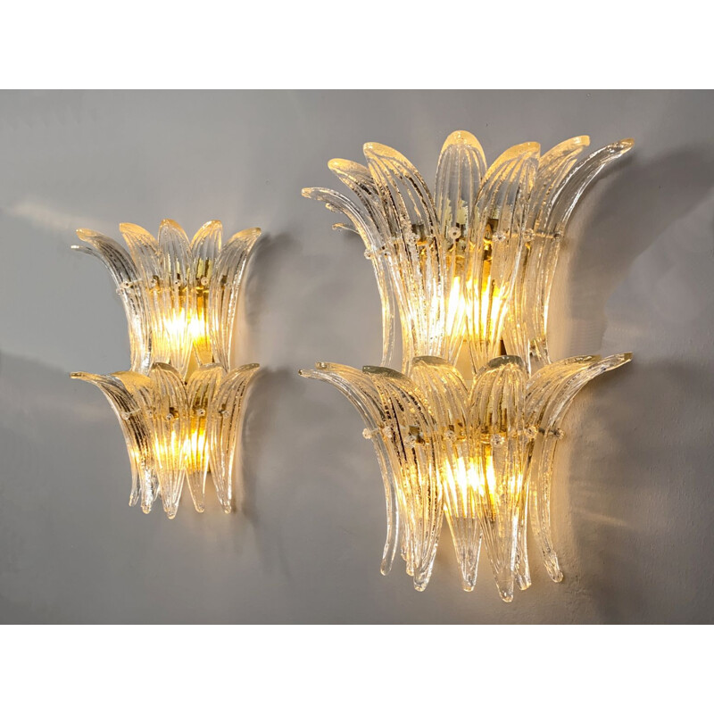 Pair of vintage Palmette wall lamps by Barovier & Toso, Italy 1970s