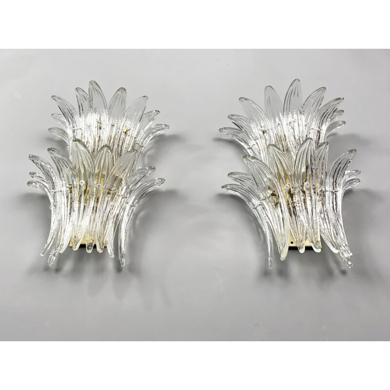 Pair of vintage Palmette wall lamps by Barovier & Toso, Italy 1970s