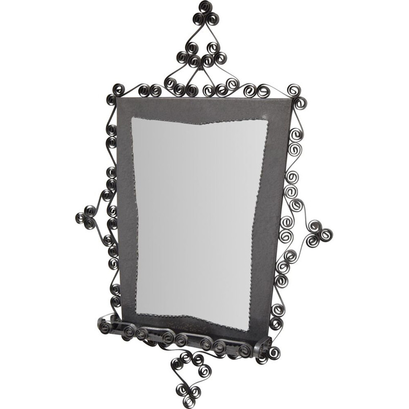 Vintage glass and metal wall mirror, Czechoslovakia 1960