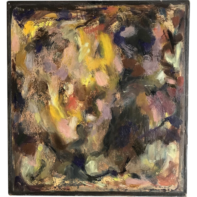 Vintage abstract painting by Robert Fontené, 1960