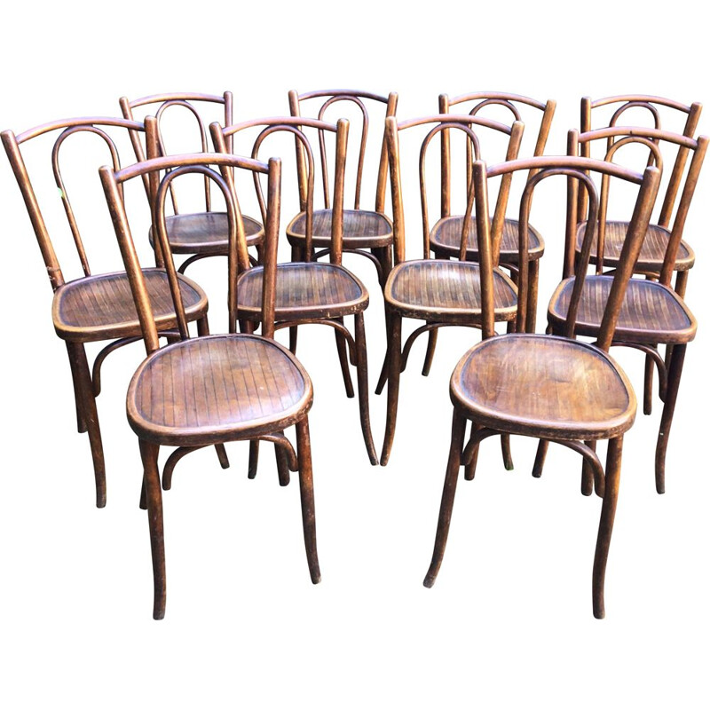 Set of 10 vintage bistro chairs by Japy, 1920-1930