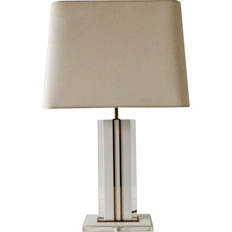 Vintage table lamp in lucite and brass by Romeo Rega, Italy 1970