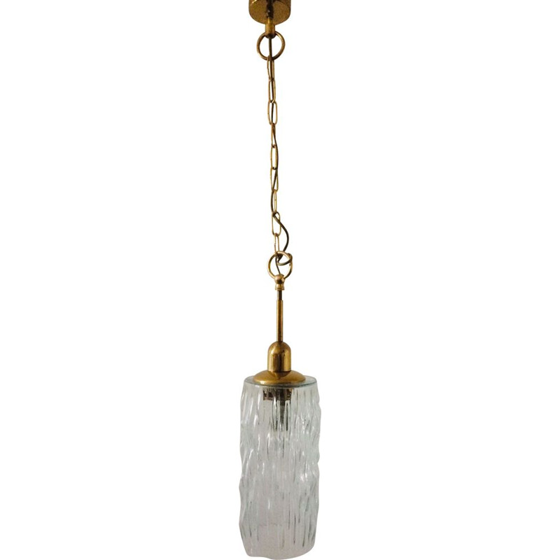 Vintage hanglamp van glas en messing, Duitsland 1960